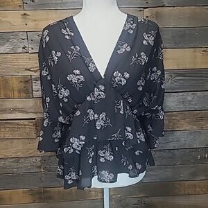 Ro & De Anthropologie Top Women's XS Black Floral Tiered Ruffle